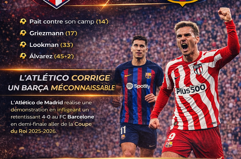 Coupe du Roi : L’Atlético humilie le Barça (4-0) et frappe un grand coup.